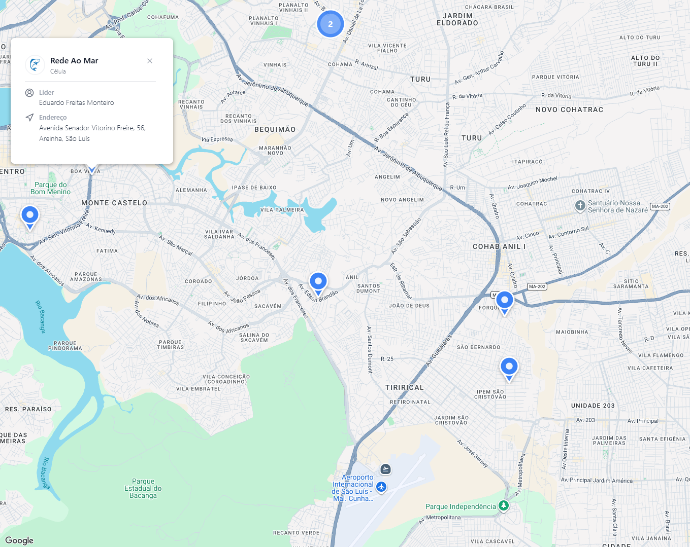 Todos os grupos no mapa da cidade — Módulo Grupos do Base3